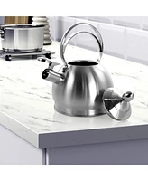 MegaChef 2.8 Quart Round Stovetop Whistling Kettle in Brushed Silver