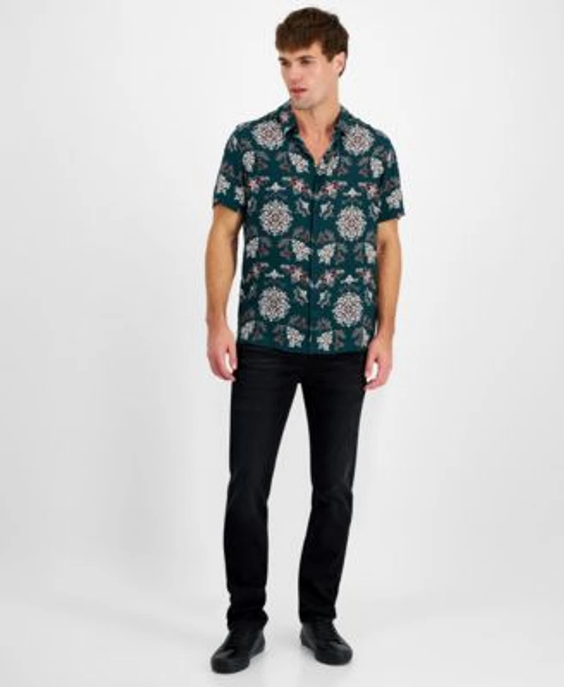 Guess Mens Paisley Print Shirt Straight Fit Jeans