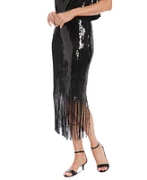 Muse Women's Sequinned Fringe-Hem Midi Skirt