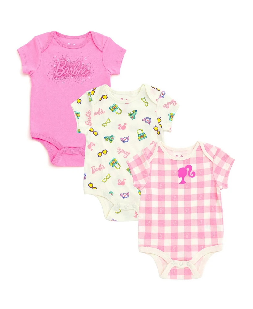 Barbie Baby Girls 3 Pack Bodysuits Newborn to (Newborn - 24 Months)