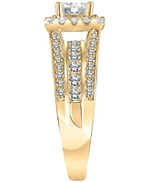 Diamond Princess Halo Triple Row Engagement Ring (1-1/2 ct. t.w.) in 14k Gold