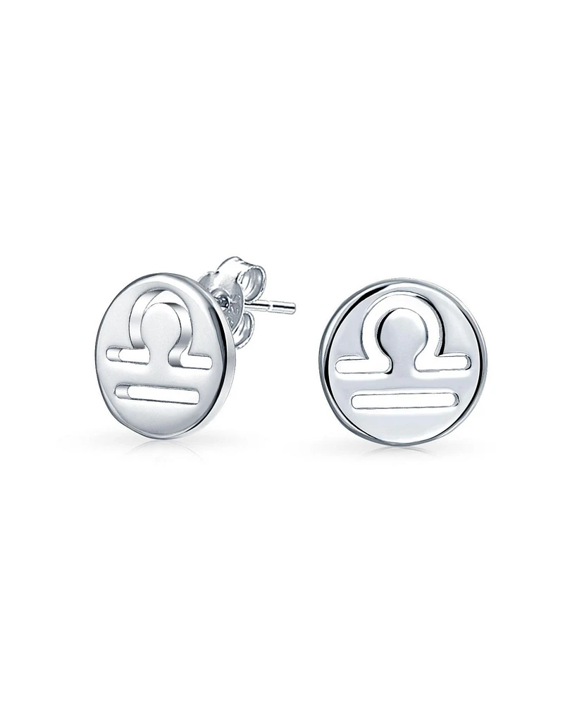 Bling Jewelry Tiny Simple Round Astrology Libra Horoscope Zodiac Stud Earrings Sterling Silver