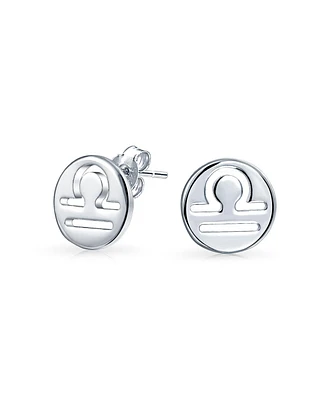 Bling Jewelry Tiny Simple Round Astrology Libra Horoscope Zodiac Stud Earrings Sterling Silver