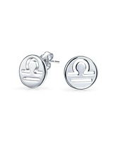 Bling Jewelry Tiny Simple Round Astrology Libra Horoscope Zodiac Stud Earrings Sterling Silver