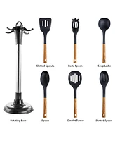 MegaChef Black Nylon Cooking Utensils with Wood Design, Set of 7