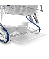 Megachef 16 Inch Two Shelf Iron Wire Dish Rack in Blue