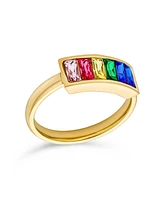 Bling Jewelry Colorful Couples Princess Cut Square CZs Rainbow Ring Band Gold Tone Stainless Steel 3MM
