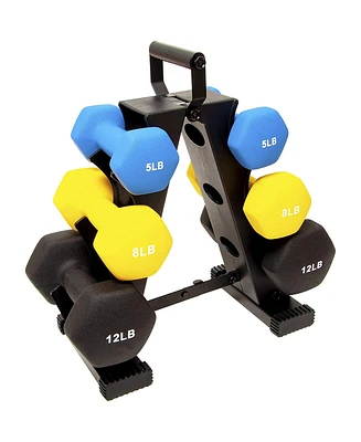 BalanceFrom Fitness 5, 8, and 12 Pound Neoprene Coated Dumbbell Set with Stand