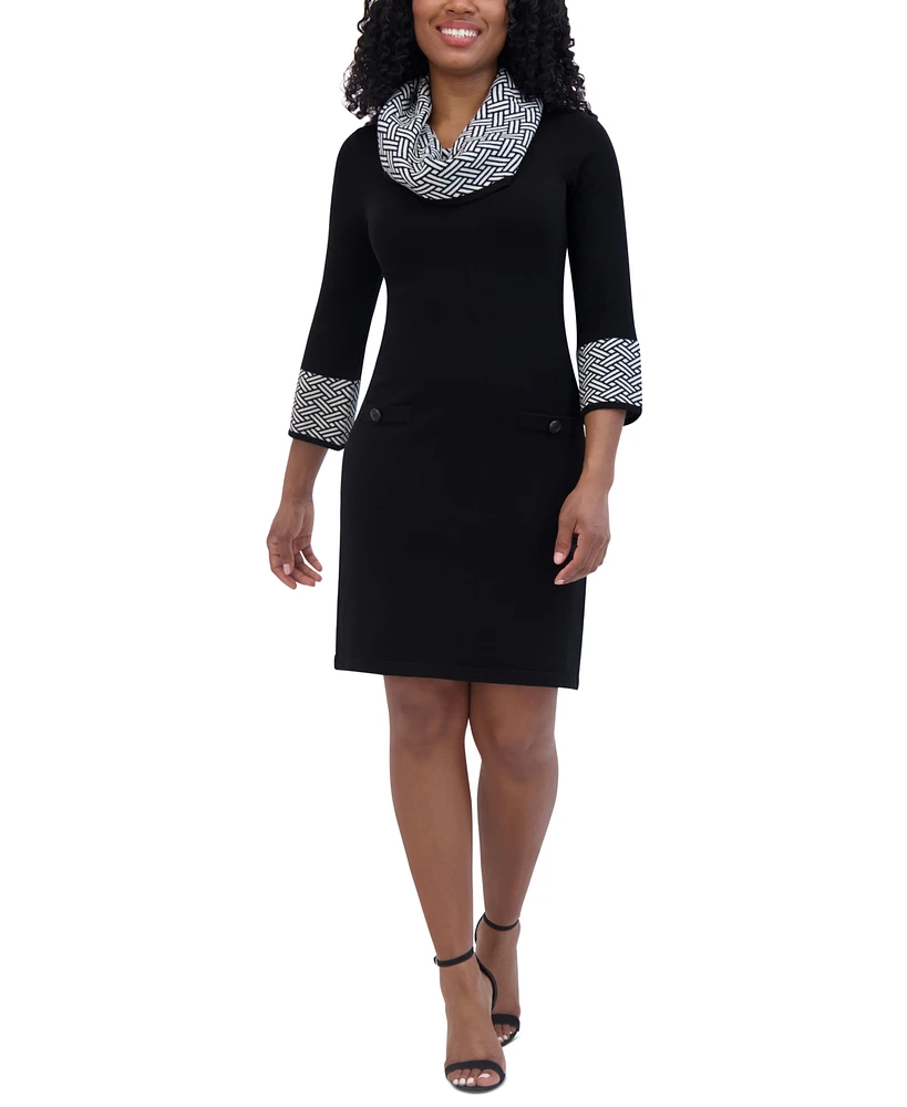 Jessica Howard Petite Cowl-Neck Contrast-Trim Sweater Dress