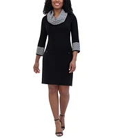 Jessica Howard Petite Cowl-Neck Contrast-Trim Sweater Dress