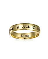 Bling Jewelry Ayllu Amulet Talisman Inspirational Words Intertwine Symbol Heart Infinity Clover Love Luck Unity Band Ring For Women 14K Gold Plated .9