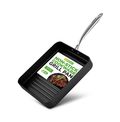 NutriChef 11 Hard-Anodized Nonstick Grill & Griddle - Dishwasher Safe Nonstick Grill Pan