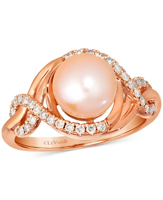 Le Vian Pink Freshwater Pearl (8mm) & Nude Diamond (1/4 ct. t.w.) Twist Ring in 14k Rose Gold