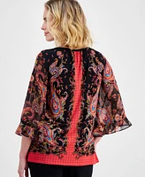 Jm Collection Petite Paisley Ruffle-Sleeve Blouse, Created for Macy's