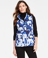 Jones New York Women's Printed Quilted Patch-Pocket Vest