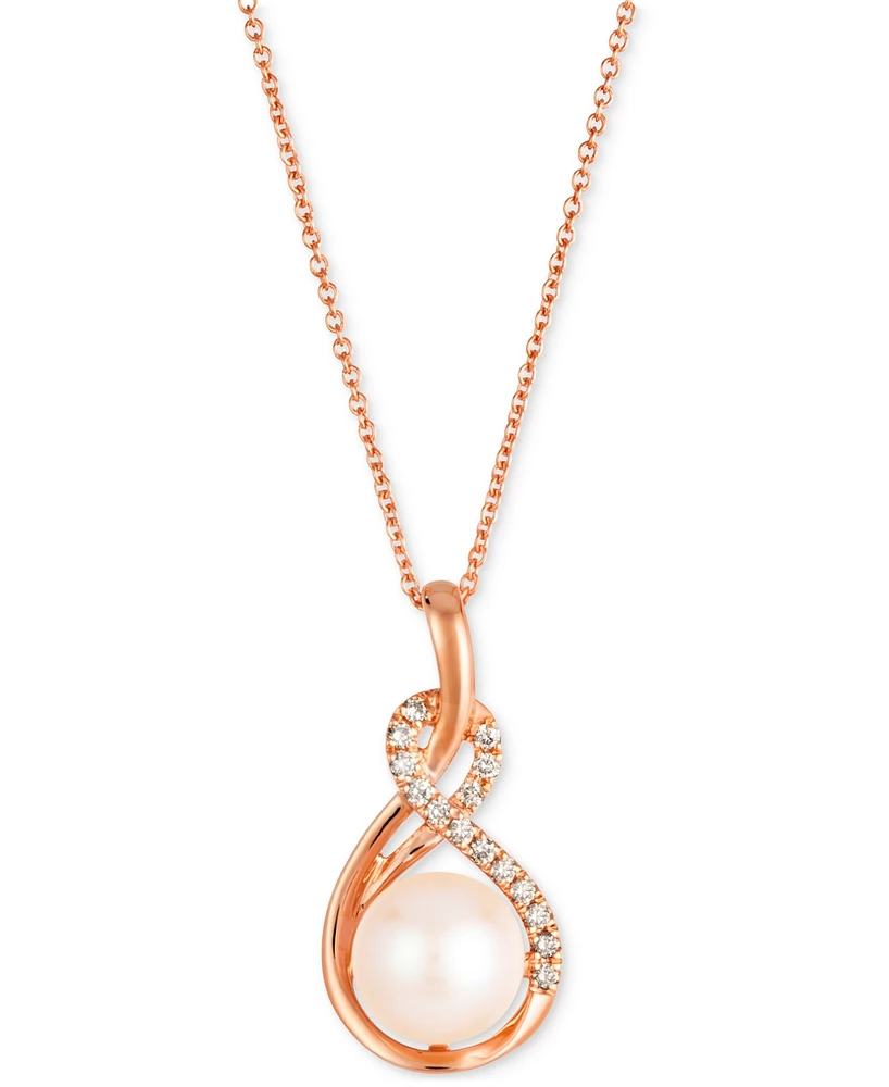 Le Vian Pink Freshwater Pearl (8mm) & Nude Diamond (1/10 ct. t.w.) Swirl Adjustable 20" Pendant Necklace in 14k Rose Gold