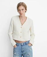 Mango Women's V-Neck Tweed Jacket