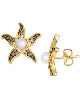 Le Vian Ombre Freshwater Pearl (4-1/2mm) & Chocolate Ombre Diamond (3/8 ct. t.w.) Starfish Stud Earrings in 14k Gold