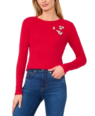 CeCe Women's Embellished Crewneck Knit Top