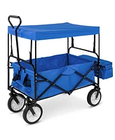 Best Choice Products Folding Utility Cargo Wagon Cart w/ Removable Canopy, Cup Holders