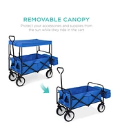 Best Choice Products Folding Utility Cargo Wagon Cart w/ Removable Canopy, Cup Holders