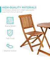 Best Choice Products 3-Piece Acacia Wood Bistro Set, Folding Patio Furniture w/ 2 Chairs, Table, Teak Finish - Natural