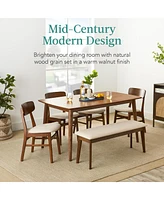 Best Choice Products 6-Piece Mid-Century Modern Dining Set, Upholstered Wooden Table & Chair Set w/ 4 Chairs, Bench