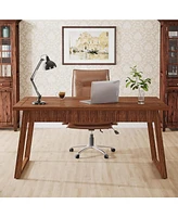 Tribesigns Home Office Executive Desk: 55 Inches Solid Wood Computer Desk with Drawer, Mid-Century Modern Study Writing Table, Rustic Pc Laptop Desk W