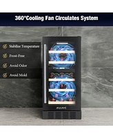 Jinjunye 15" 25 Bottle Dual Zone Wine Cooler Refrigerator, Wine Fridge Digital Temperature Control, Under Counter, Built