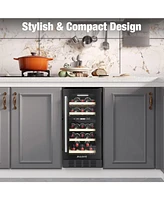 Jinjunye 15" 25 Bottle Dual Zone Wine Cooler Refrigerator, Wine Fridge Digital Temperature Control, Under Counter, Built