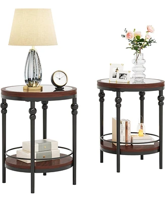 Tribesigns Side Table, Modern Industrial Glass End Table Set of Two, 2