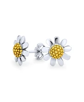 Bling Jewelry Summer Spring Time Two Tone Multi Charm Sunflower Daisy Flower Stud Earring For Women Yellow 14K Gold Plated .925 Sterling Silver