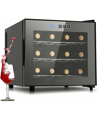 Jinjunye Wine Cooler Refrigerator, Upgrade 12 Bottle Wine Fridge Small Dual Chip, Countertop Wine Cooler Temperature Control, 46-66°F, Mini Frees