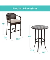 Best Choice Products 3-Piece Outdoor Wicker Bistro Bar Height Set for Patio, Garden w/ Barstools, Steel Frame