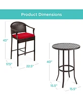 Best Choice Products 3-Piece Outdoor Wicker Bistro Bar Height Set for Patio, Garden w/ Barstools, Steel Frame