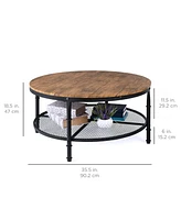 Best Choice Products 2-Tier Round Coffee Table, Rustic Accent Table w/ Wooden Tabletop, Padded Feet, Open Shelf