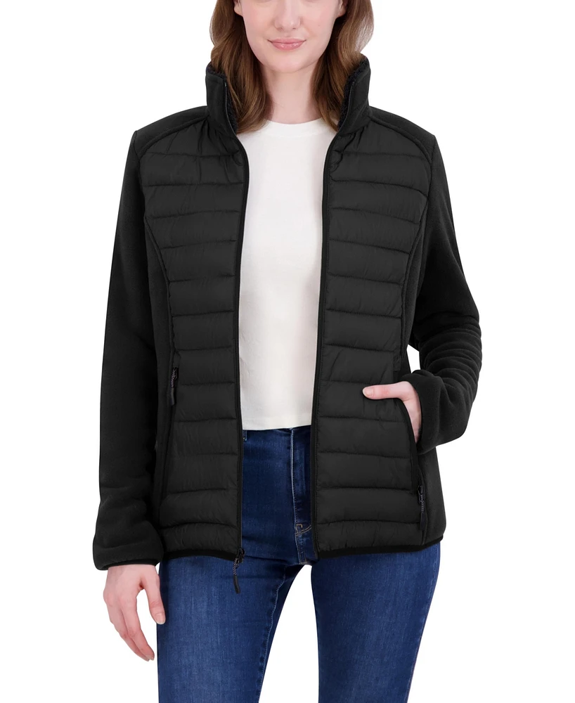 Hfx Women's Mixed Media Puffer Jacket with Fleece Sleeves