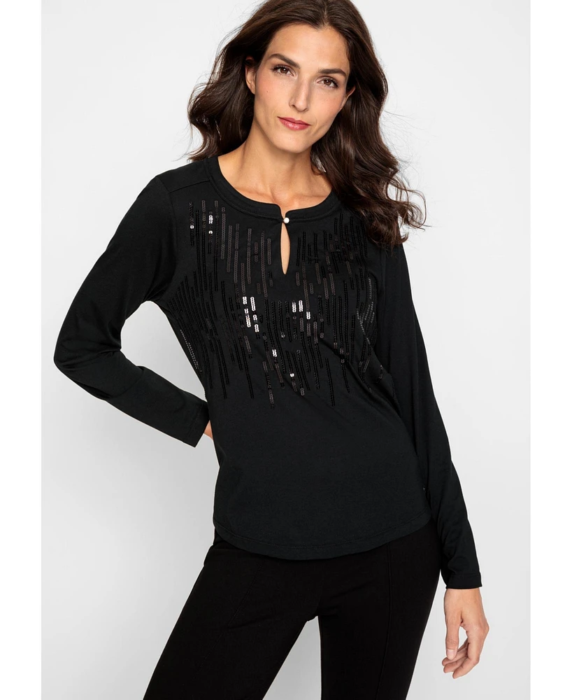 Olsen Women's Cotton Blend Long Sleeve Sequin T-Shirt