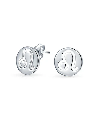 Bling Jewelry Tiny Simple Round Astrology Leo Horoscope Zodiac Stud Earrings Sterling Silver