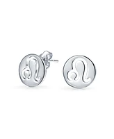 Bling Jewelry Tiny Simple Round Astrology Leo Horoscope Zodiac Stud Earrings Sterling Silver