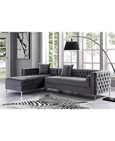 Inspired Home Olivia Velvet Button Tufted Left Facing Chaise Sectional Sofa