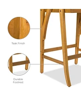 Best Choice Products Set of 2 Outdoor Acacia Wood Bar Stools Bar Chairs w/ Weather-Resistant Cushions - Teak Finish