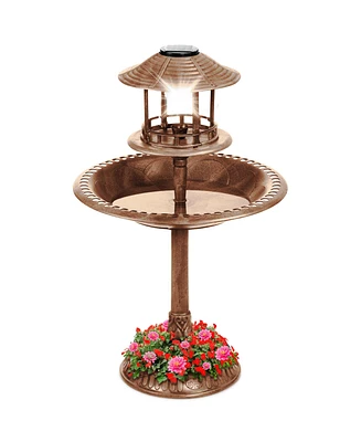 Best Choice Products Solar Outdoor Bird Bath Pedestal Fountain Garden Decoration w/ Fillable Planter Base