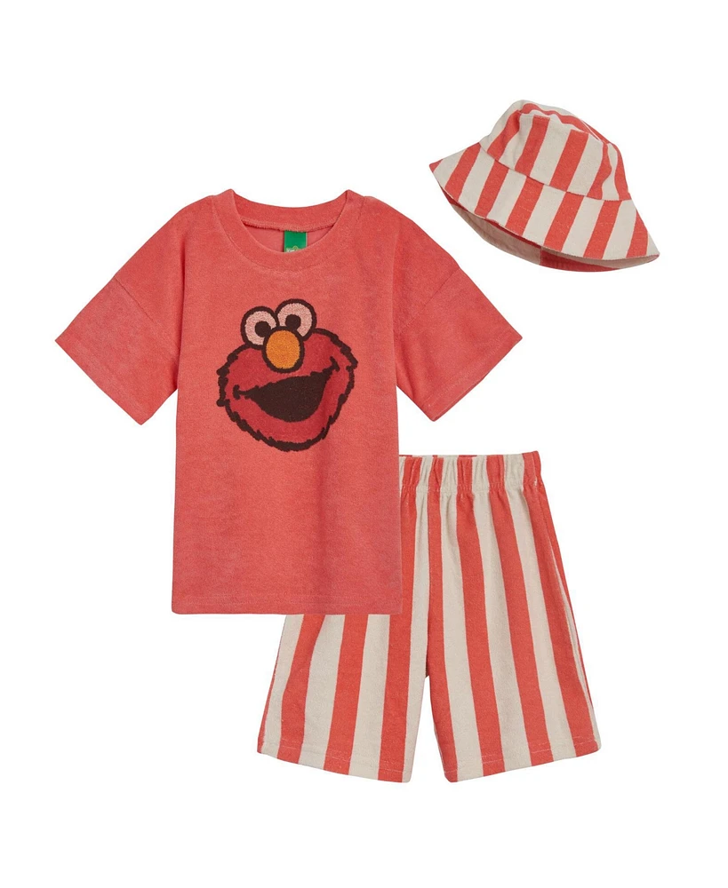 Sesame Street Toddler Boys Elmo T-Shirt Shorts and Hat 3 Piece Outfit Set Infant to