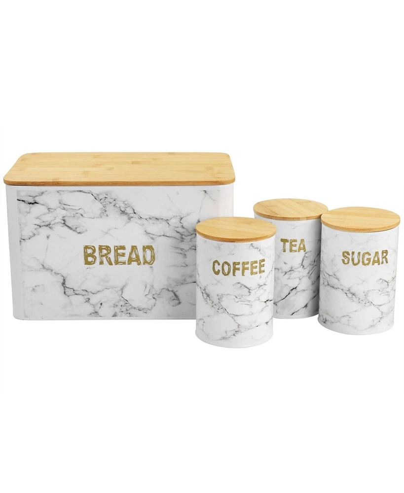 Megachef Kitchen Food Storage and Organization 4 Piece Iron Canister Set in Marble