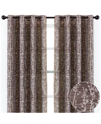 Chanasya Premium 2-Panel Floral Jacquard Textured Beige Curtains with Grommets for Windows Living Room Bedroom