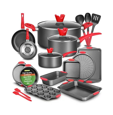 NutriChef Kitchenware Pots & Pans - High qualified Basic Kitchen Cookware Set, Non-Stick Bakeware with Utensils (21-Piece Set)