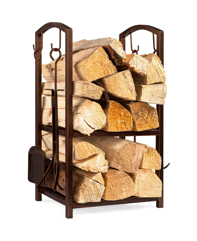 Best Choice Products 5-Piece Firewood Log Rack Holder Tools Set for Fireplace w/ Hook, Broom, Shovel, Tongs