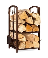 Best Choice Products 5-Piece Firewood Log Rack Holder Tools Set for Fireplace w/ Hook, Broom, Shovel, Tongs