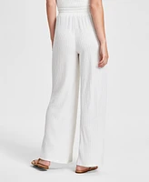 Bar Iii Women's Pull-On Textured Wide-Leg Pants, Exclusively at Macy's